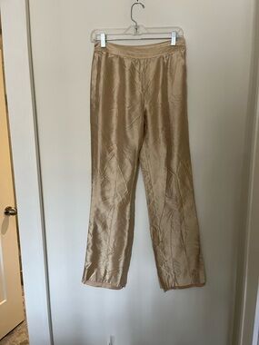 Vintage 💯 Silk Flat Front Slim Leg Gold Trousers/Pants